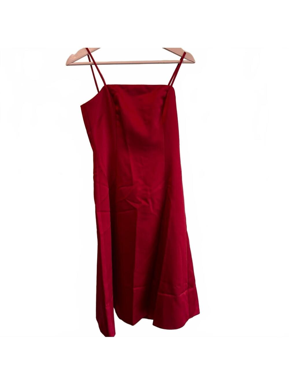 David’s Bridal Short Satin Dress with Spaghetti Straps | Apple Red Girls size 16